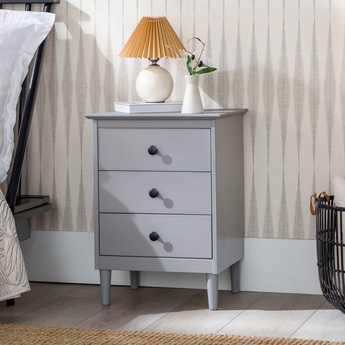 Classic Solid Wood 3 Drawer Nightstand - Gray