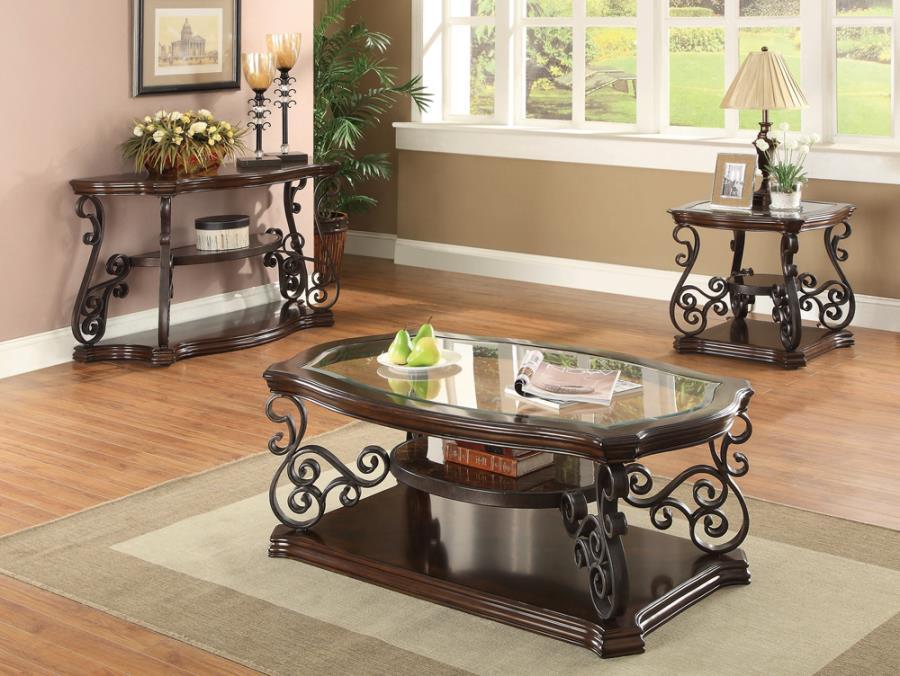 Living Room :traditional Occasional Tables - Sir Rawlinson Sofa Table Deep Merlot And Clear