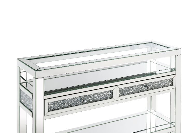 Noralie - Accent Table With Glass Top - Mirrored & Faux Diamonds - 32"