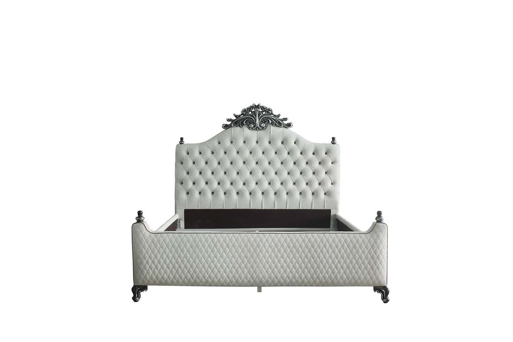 House - Delphine - Queen Bed - Two Tone Ivory Fabric & Charcoal Finish