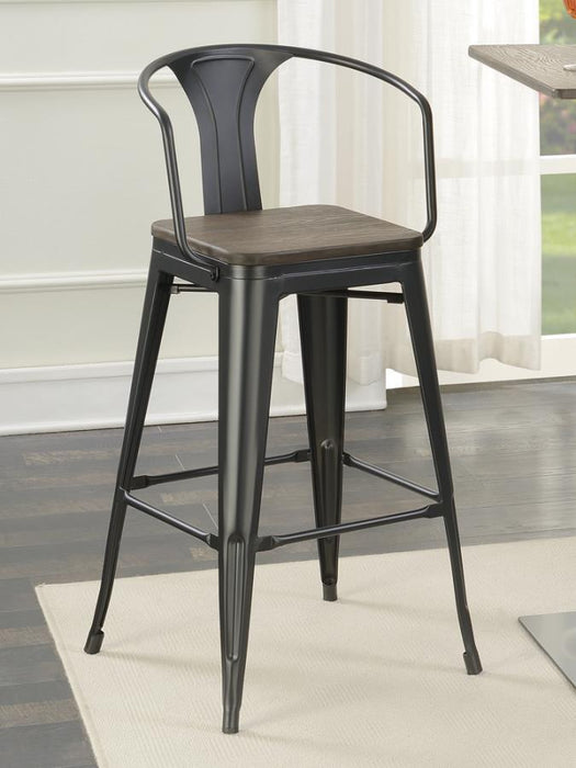 Wooden Seat Bar Stools Dark Elm And Matte Black (Set of 2)