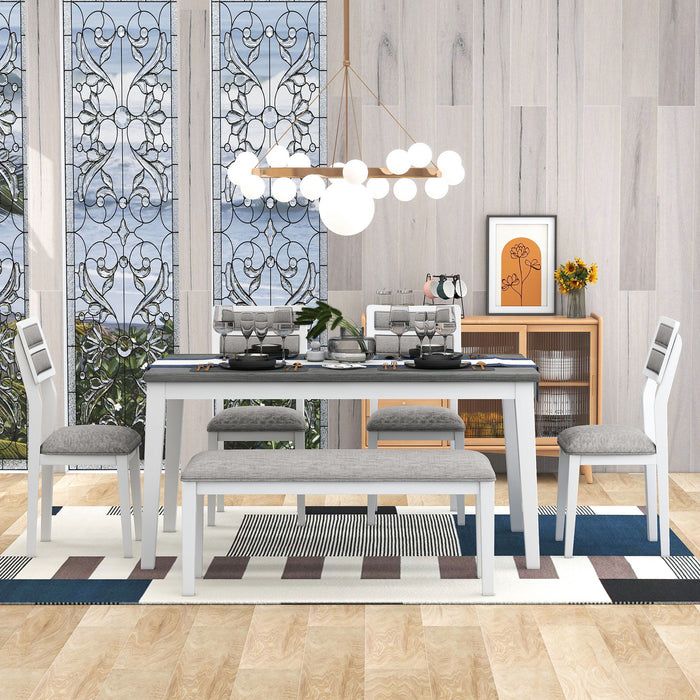 Dining Set Classic And Traditional Style, Includes Dining Table, 4 Upholstered Chairs & Bench