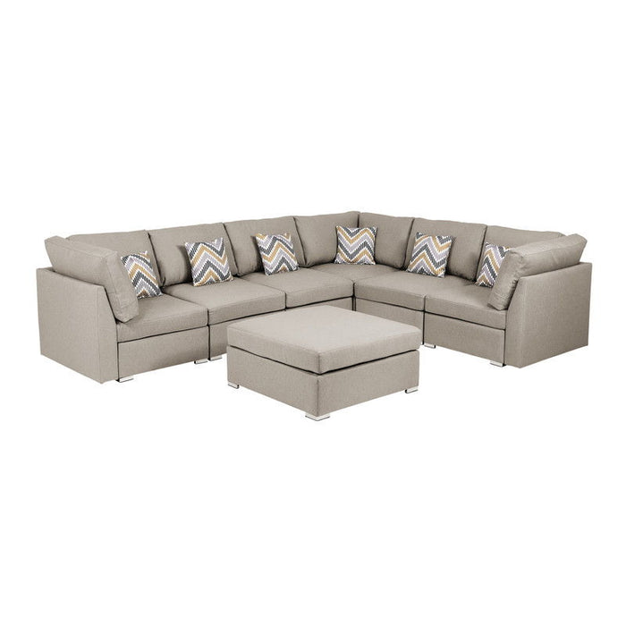 Amira - Fabric Reversible Modular Sectional Sofa With Ottoman And Pillows