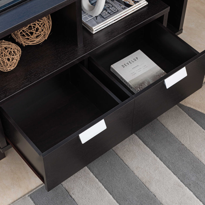 Entertainment Stand, TV Console Table With 2 Drawers And Open Shelving