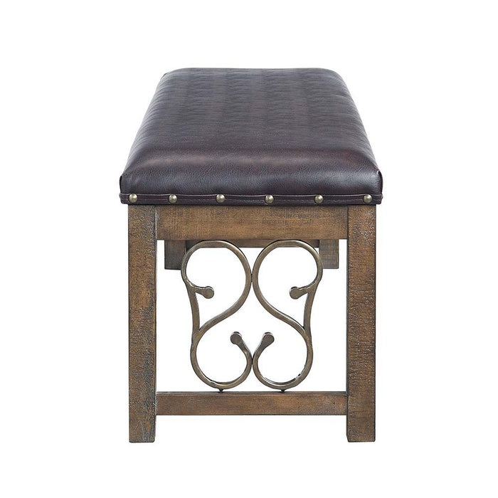 Raphaela - Bench - Black PU & Weathered Cherry Finish