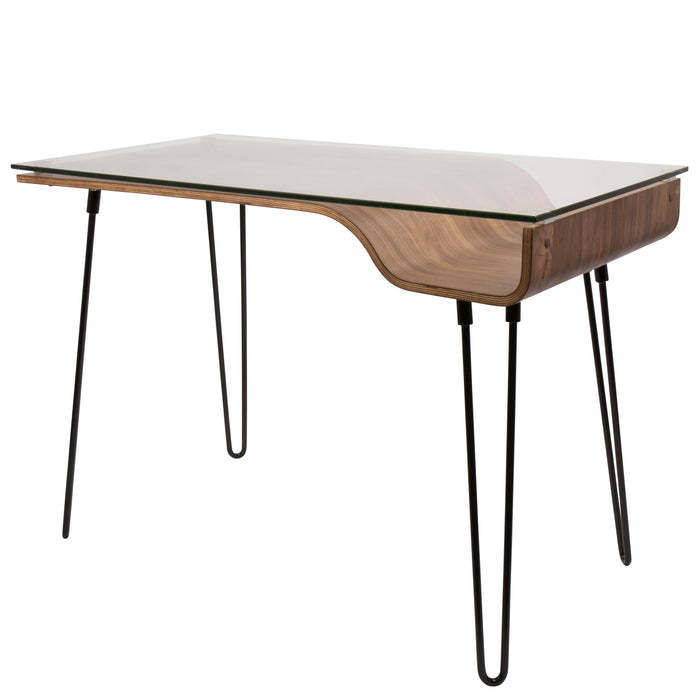 Avery - Mid-Century Modern Desk - Walnut / Clear / Black