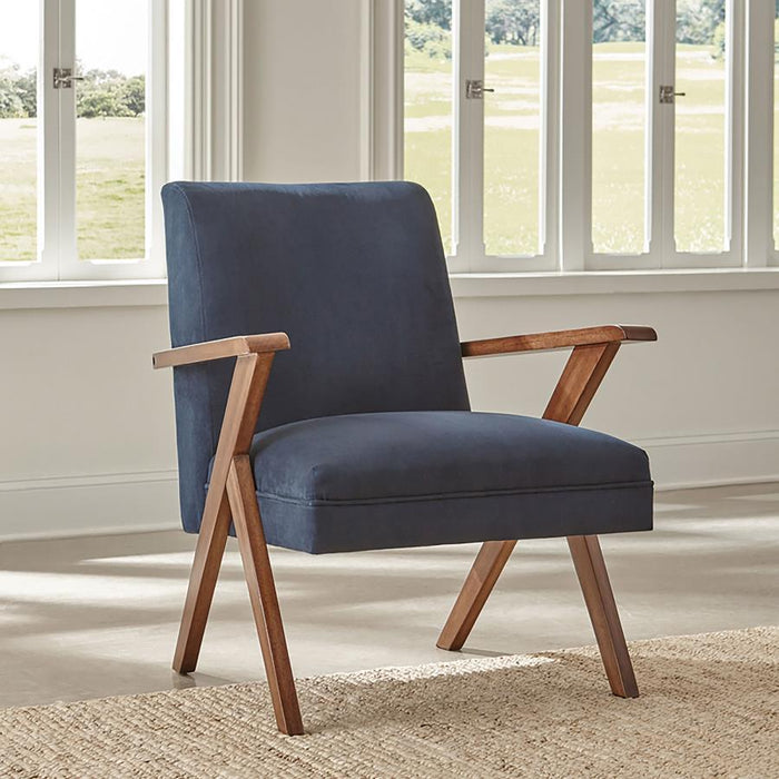 Monrovia Wooden Arms Accent Chair Dark Blue And Walnut