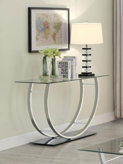 Living Room: Glass Top Occasional Tables - U-shaped Sofa Table Chrome