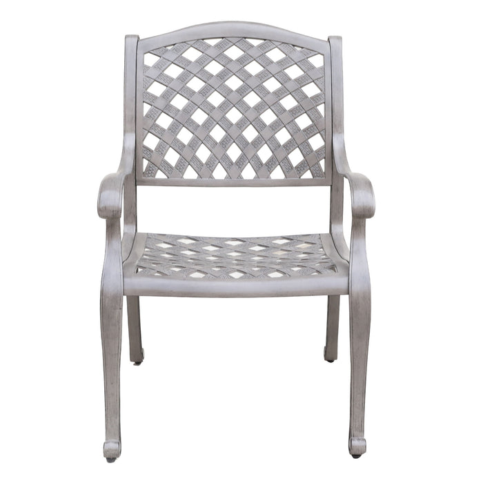 Heritage Grey Outdoor Aluminum Dining Arm Chair With Cushion - Gray