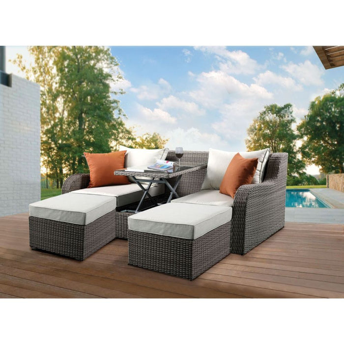 Salena - Patio Sofa & Ottoman - Beige Fabric & Gray Wicker - 30"