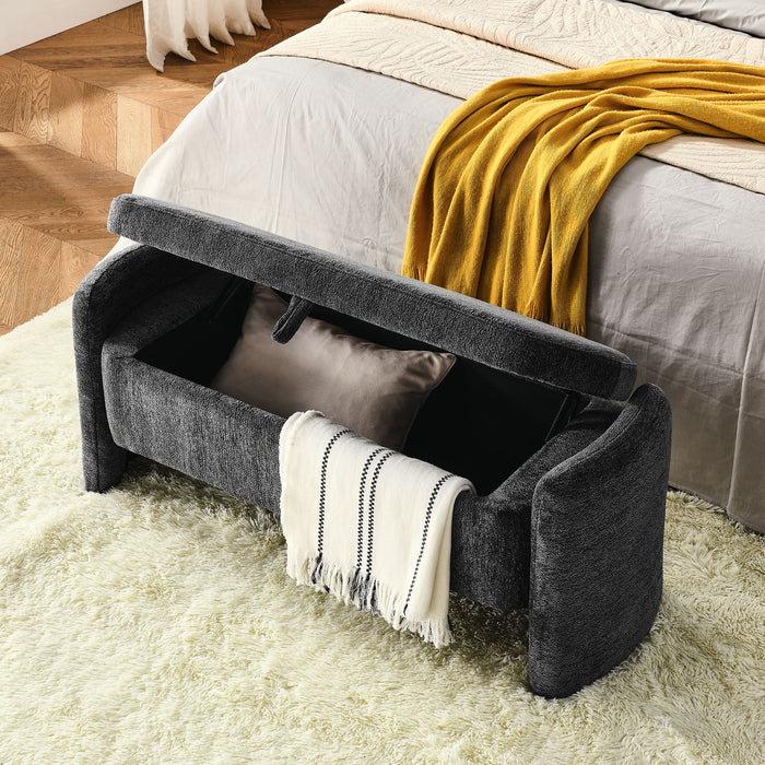 Oval Ottoman Storage Bench Chenille Bench With Large Storage Space For The Living Room, Entryway And Bedroom