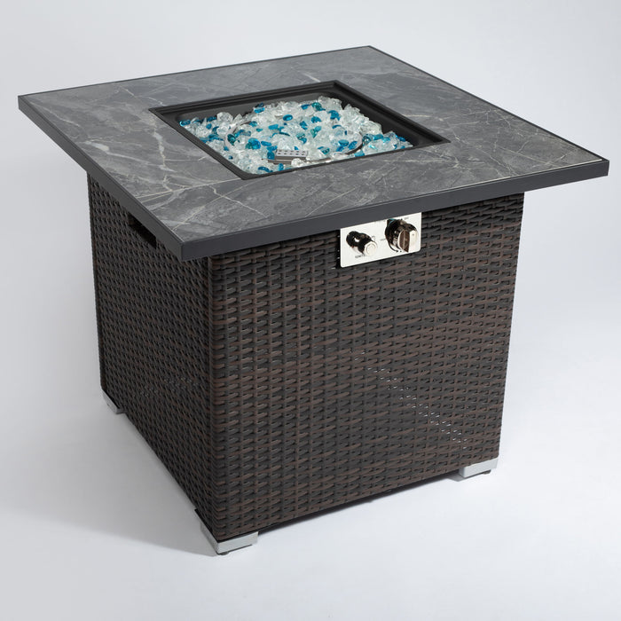 30" Outdoor Fire Table Propane Gas Fire Pit Table With Lid Gas Fire Pit Table With Glass Rocks And Rain Cover - Espresso