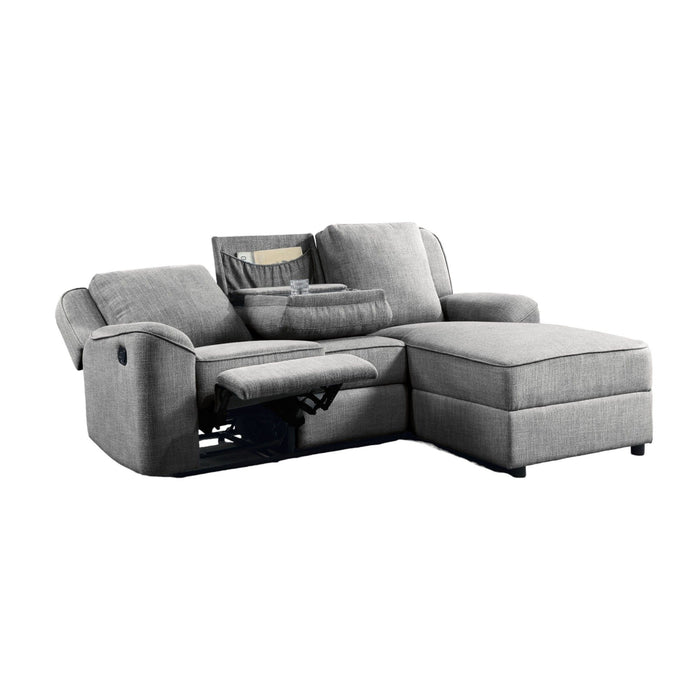 Destiny - Linen Sectional Sofa With Dropdown Table - Gray