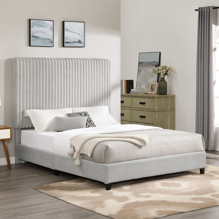 Queen Size Minky Stone Upholstered Platform Bed