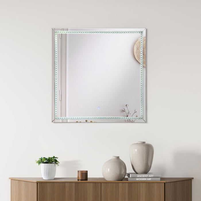 Noelle - Square Wall Mirror With LED Lights - Silver