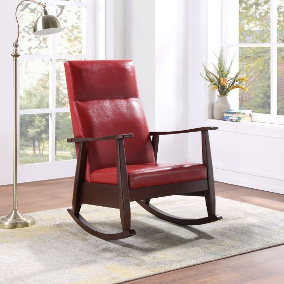 Raina - Rocking Chair - Red PU & Espresso Finish