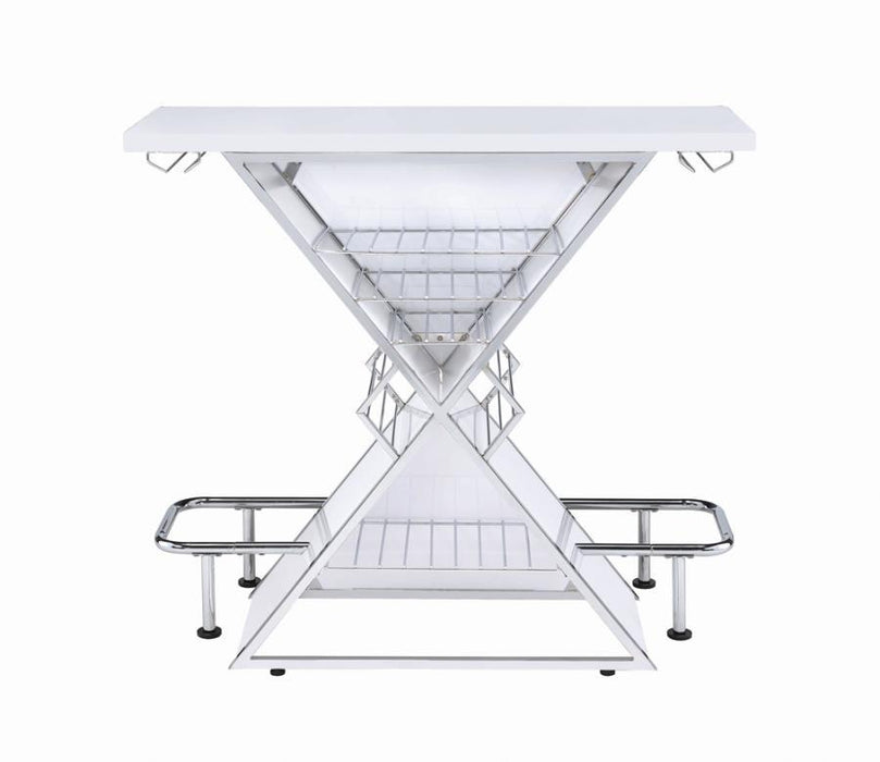 X-shaped Bar Unit With Wine Bottle Storage Glossy White