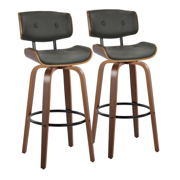 Lombardi - Mid-Century Modern Fixed Height Barstool With Swivel With Round Footrest (Set of 2)