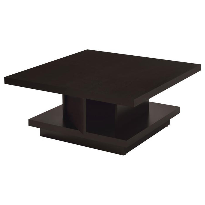 Living Room: Wood Top Occasional Tables - Pedestal Square Coffee Table Cappuccino