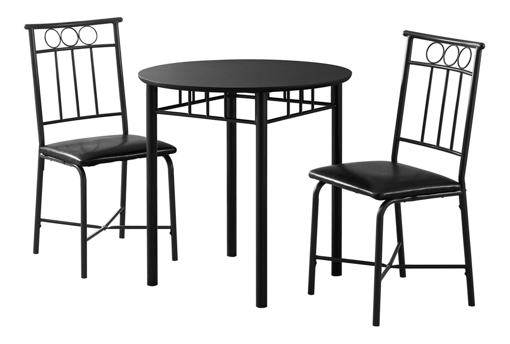 3 Pieces Dining Table Set, Small, Round, Contemporary & Modern - Black