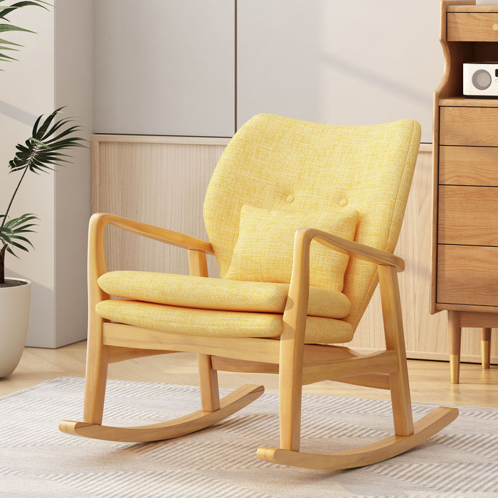 Elegant Solid Wood Rocking Chair With Linen Cushion