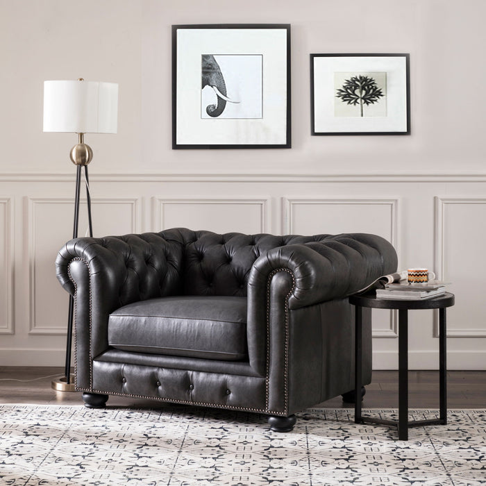 Traditional Tufted Leather Chesterfield Nailhead Chair