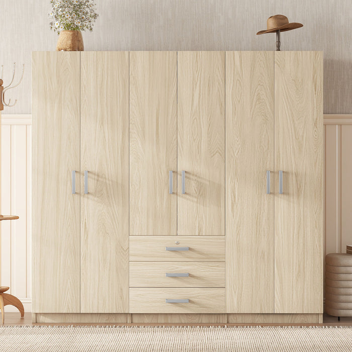 6 Doors Wooden Wardrobe Storage For Bedroom With Big Drawers