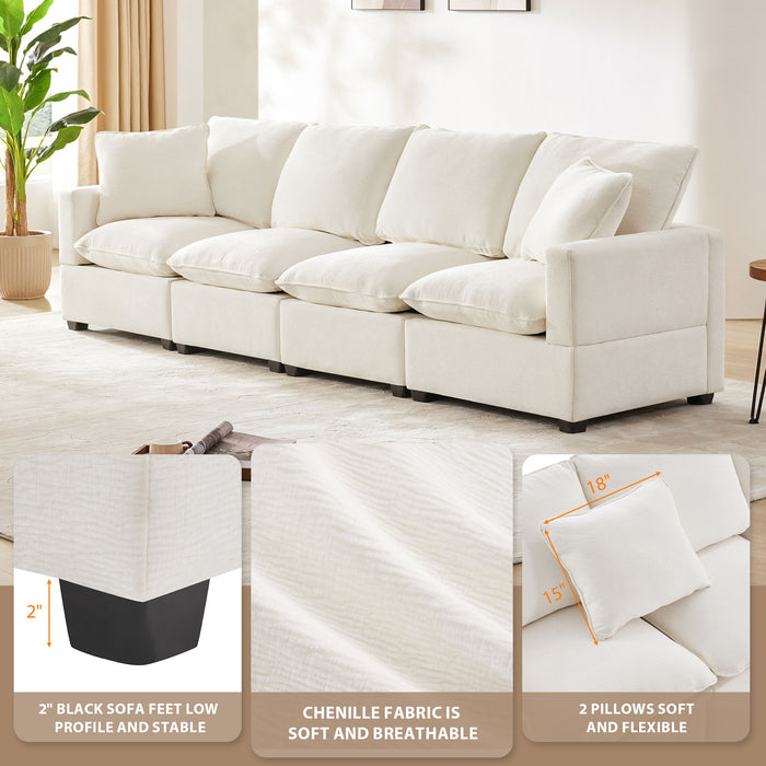 Modern Modular Sofa, 4 Seat Chenille Sectional Couch Set With 2 Pillows Included, Freely Combinable Indoor Funiture For Living Room, Apartment, Office