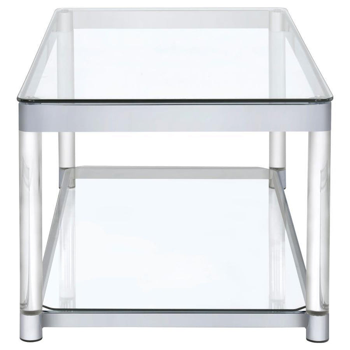 Living Room: Glass Top Occasional Tables - Claude Coffee Table With Lower Shelf Chrome And Clear