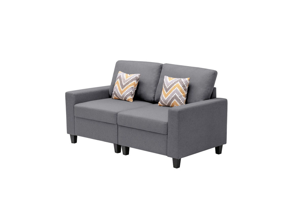 Nolan - Linen Fabric Loveseat With Pillows And Interchangeable Legs