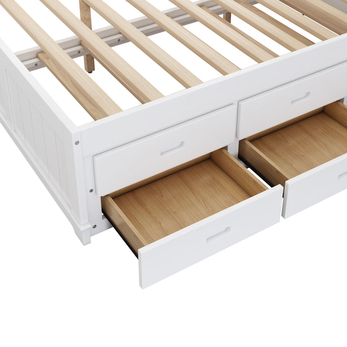 Full Solid Pine Captain Bookcase Bed With Trundle Bed And 3 Spacious Under Bed Drawers In Casual - White / Walnut