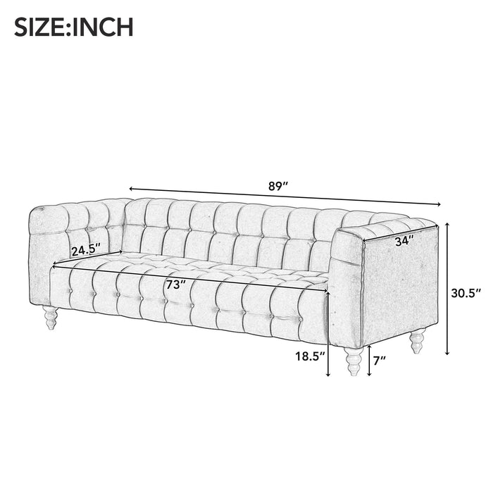 Modern Sofa Dutch Fluff Upholstered Sofa With Solid Wood Legs, Buttoned Tufted Backrest