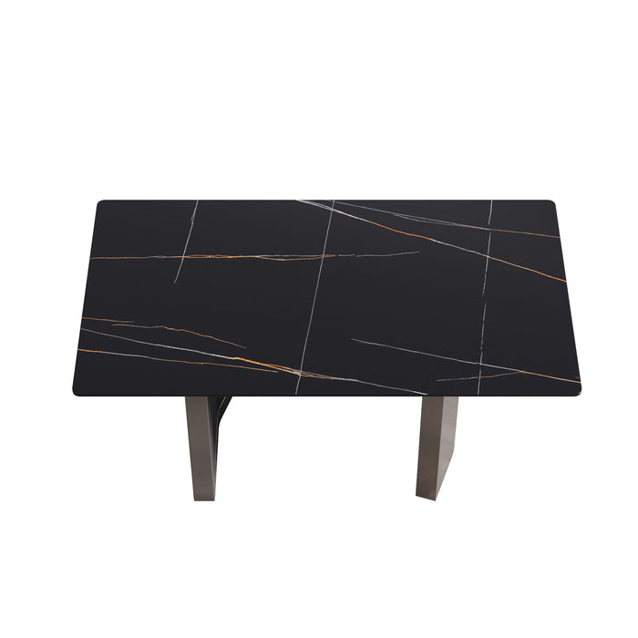 Modern Artificial Stone Black Straight Edge Metal Leg Dining Table