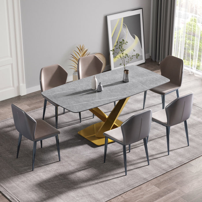 70.87" Modern Artificial Stone Curved Golden Metal Leg Dining Table