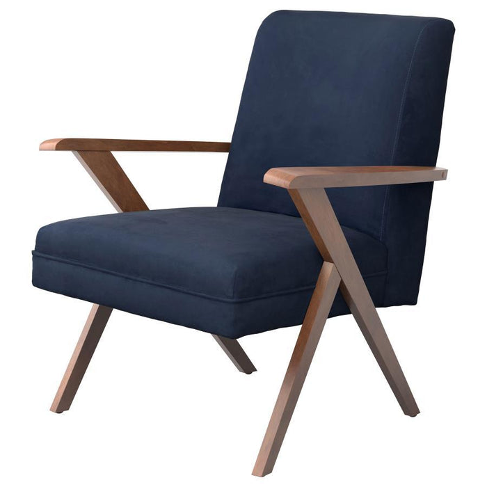 Monrovia Wooden Arms Accent Chair Dark Blue And Walnut