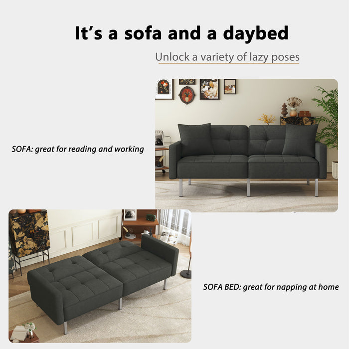 Linen Upholstered Modern Convertible Folding Futon Sofa Bed For Compact Living Space, Apartment, Dorm