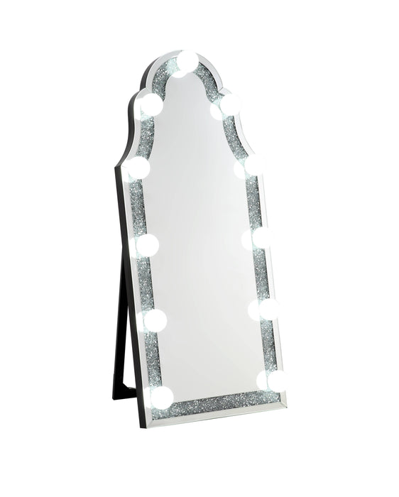 Noralie - Mirrored & Faux Diamonds Floor Mirror - Silver