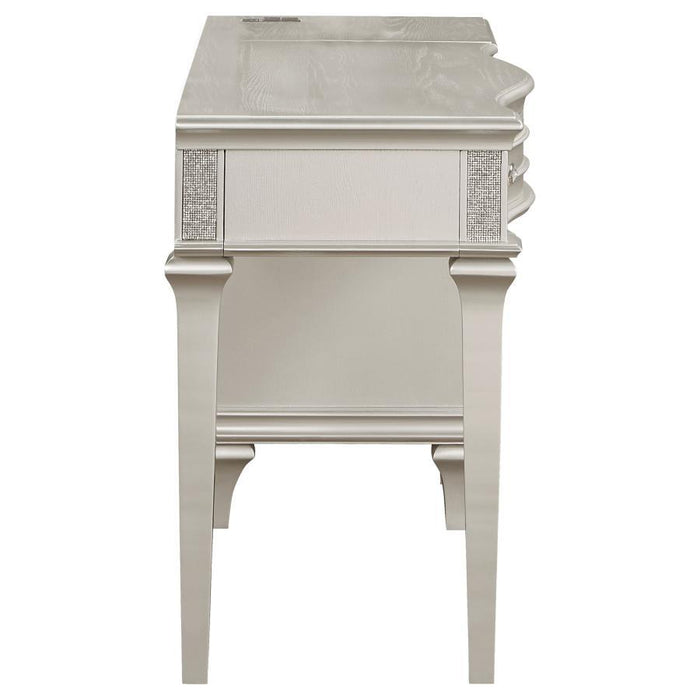 Evangeline - 4-Drawer Vanity Table With Faux Diamond Trim - Silver And Ivory