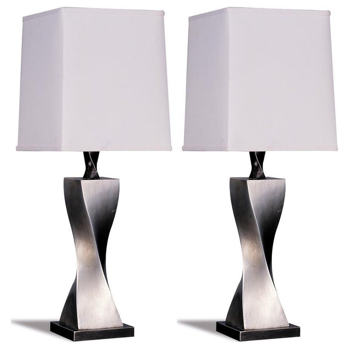 White - Accent Contemporary Antique Silver Table Lamp (Set of 2)