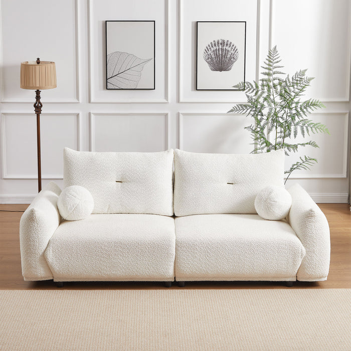 Lamb's Wool 2-Seater Cushion Sofa 90'' Comfortable Sofa For Living Room Bedroom And Other Casual Spaces Lamb's Wool Sofa With 2 Cushions And 2 Ball Pillows