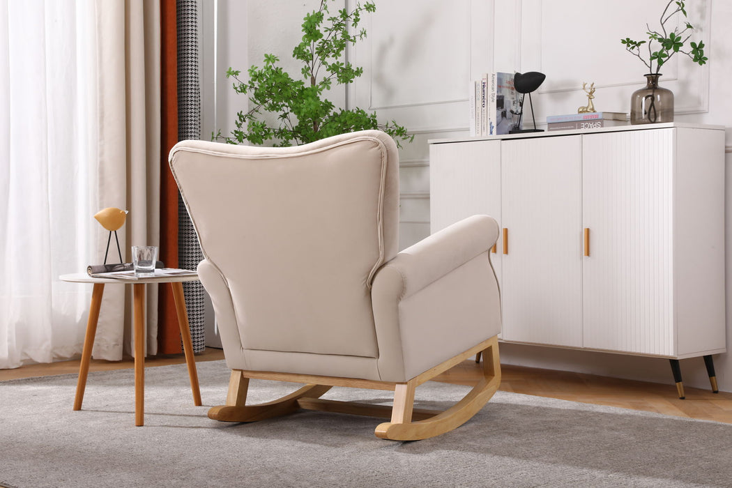 Baby Room High Back Rocking Chair Nursery Chair, Comfortable Rocker Fabric Padded Seat, Modern High Back Armchair