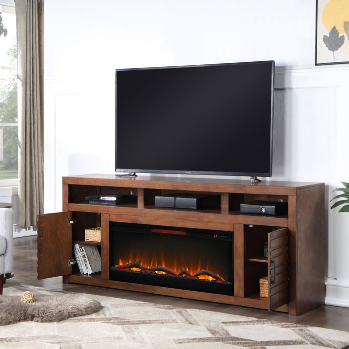 Sausalito - 78" Electric Fireplace TV Stand Console For TVs Up To 95" - Whiskey