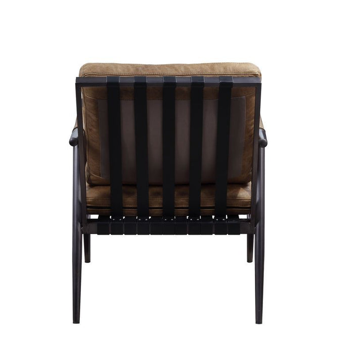 Anzan - Accent Chair - Berham Chestnut Top Grain Leather & Matt Iron Finish