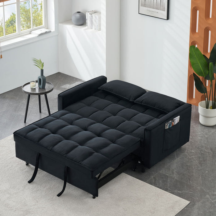 Modern Velvet Sofa, Sofa Pull-Out Bed, Small Love Seat Casual Sofa With Back, With Pillow, Pockets, Living Room Furniture, 3 In 1 Convertible Sleep Sofa Bed