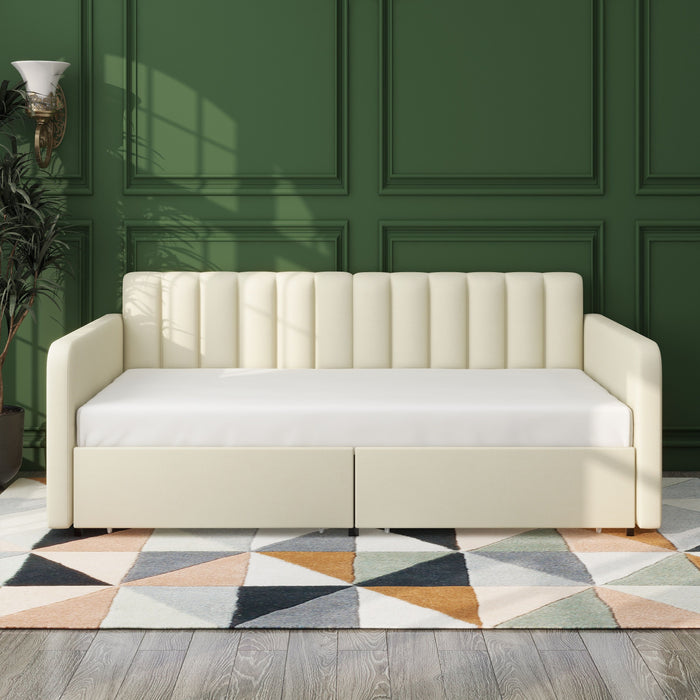 Flora - Upholstered Daybed With 2 Drawers Ribbed Tufted Backrest in Lavish Modern Design