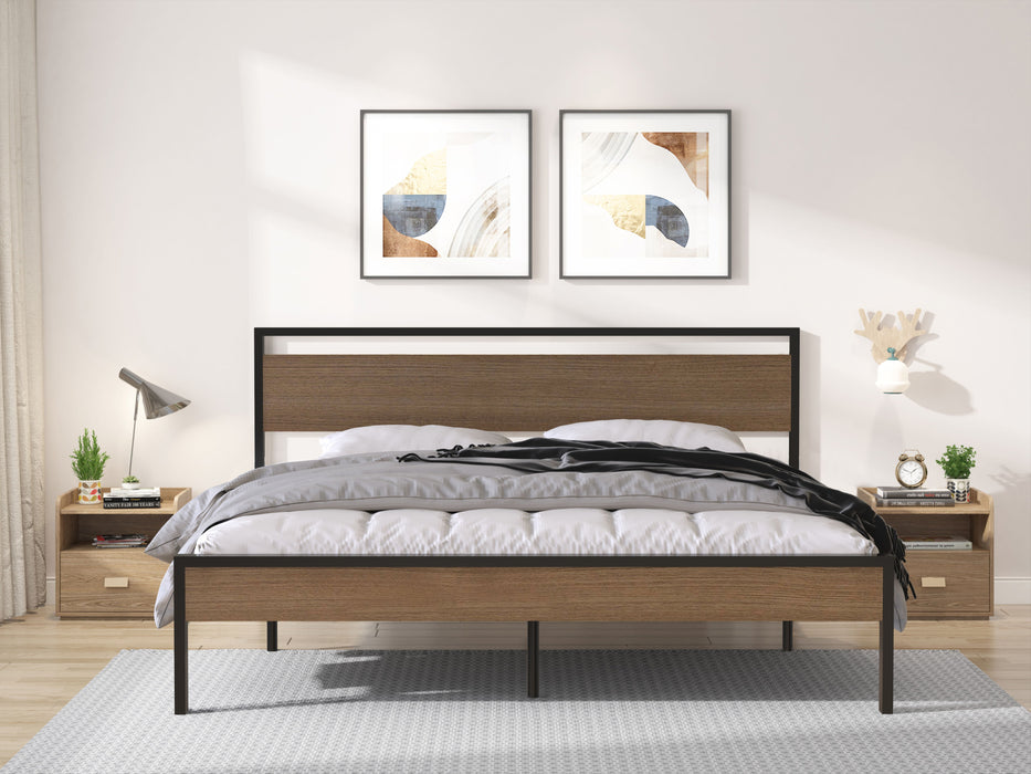 Ceres - Metal Bed With Wood Headboard & Footboard