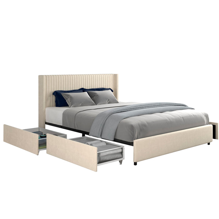 Anna - Wingback Platform Bed With Patented 4 Drawers Storage