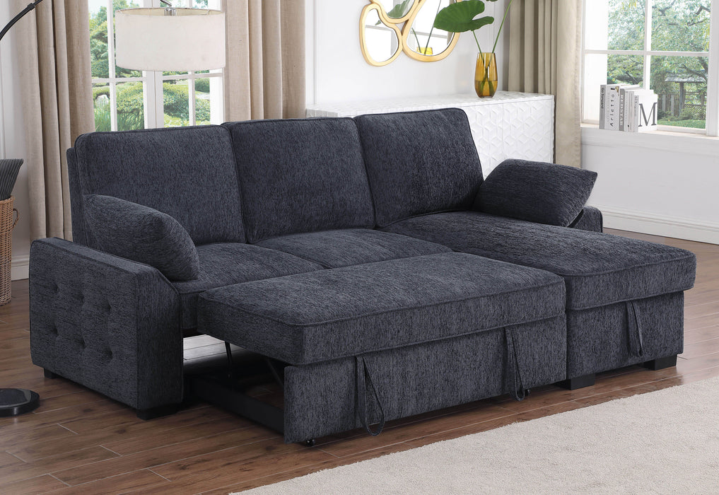 Mackenzie - Chenille Fabric Reversible Sleeper Sectional With Right-Facing Storage Chaise - Dark Gray