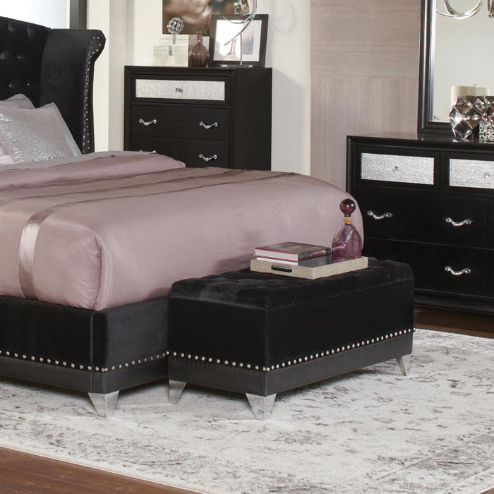 Barzini Bedroom Collection - Black - Barzini Tufted Rectangular Trunk With Nailhead Black