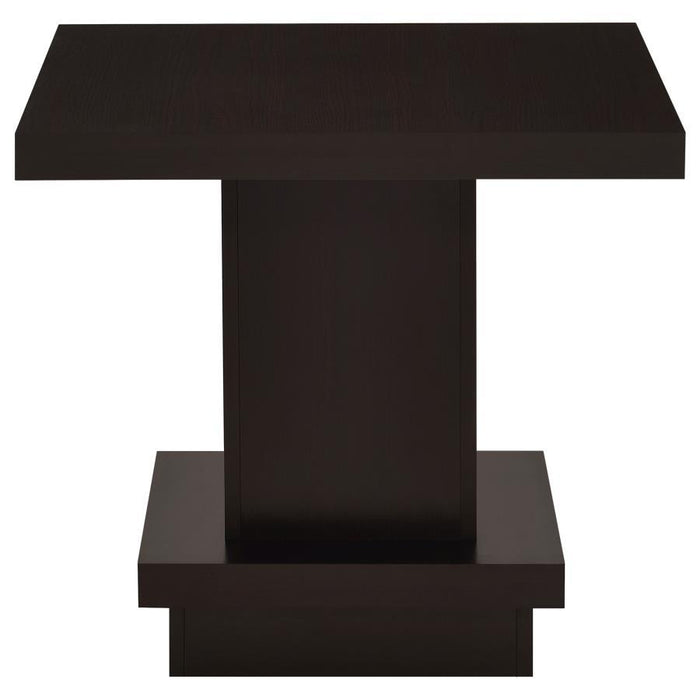 Living Room: Wood Top Occasional Tables - Pedestal Square End Table Cappuccino